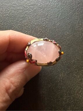 David Sigal Rose Quartz Floral Enamel Cocktail Ring Size 6